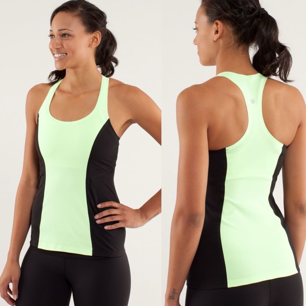 Lululemon Cool Racerback Tank Top Black Lime Green